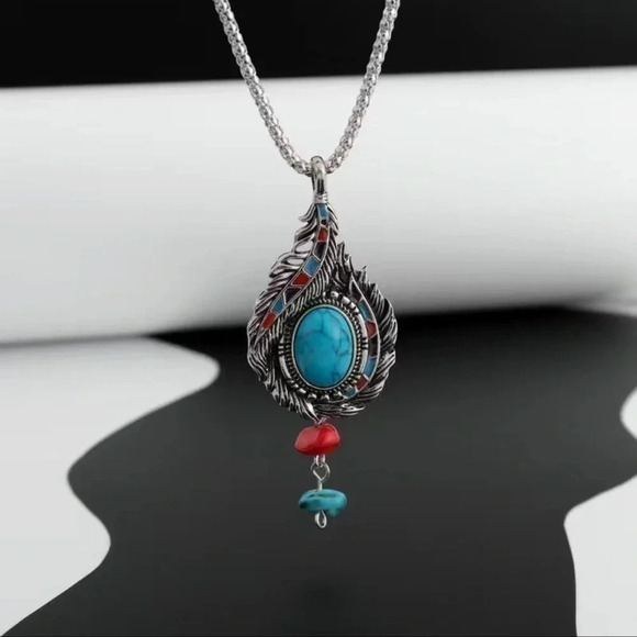 1 LEFT! Bohemian Turquoise Pendant Necklace - Picture 2 of 7